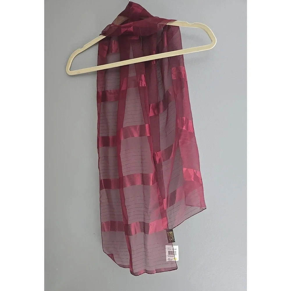 NWT Red Striped Metallic Lightweight‎ Sheer Shawl Wrap Scarf Womans One Size